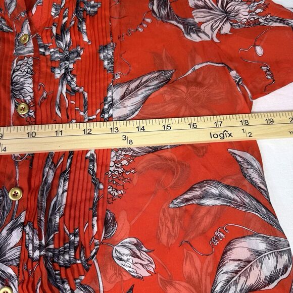 Leifsdottir Women Long Sleeve 100% Silk Blouse Sz 6‎ Floral Red Black White - Picture 8 of 16